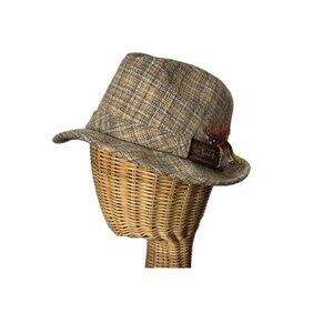 Vintage wool tweed fedora hat with feathers by London Fog Size 7